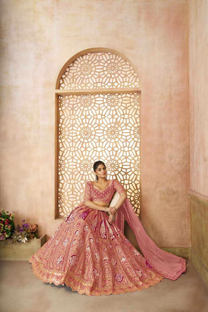 Pink Sequin With Zari Banarasi Silk Lehenga