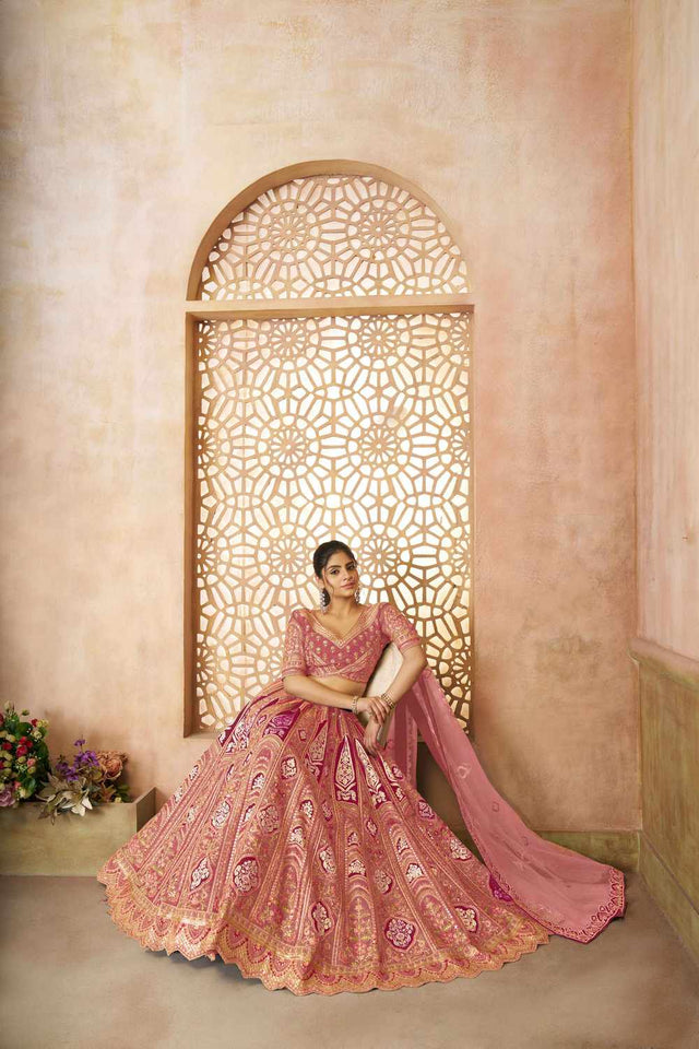 Pink Sequin With Zari Banarasi Silk Lehenga