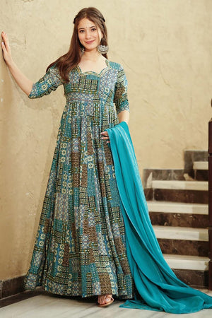 Light Blue Printed Rayon Gown (KF Lucaya19-1901)