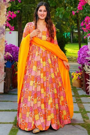 Multi Color Printed Rayon Gown (KF Lucaya19-1902)