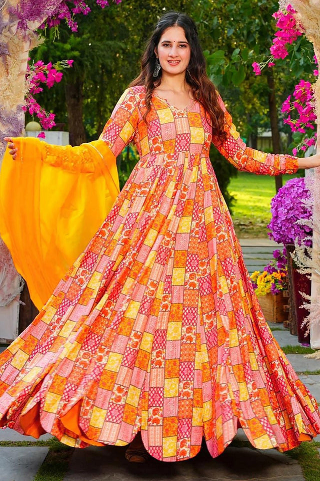 Multi Color Printed Rayon Gown (KF Lucaya19-1902)