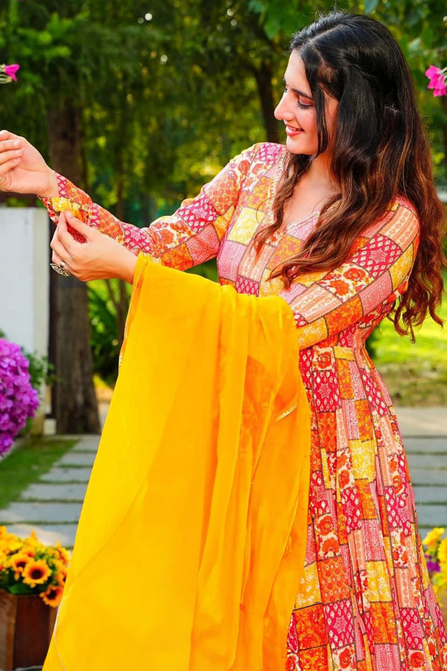 Multi Color Printed Rayon Gown (KF Lucaya19-1902)