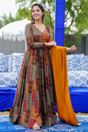 Multi Color Printed Rayon Gown (KF Lucaya19-1903)
