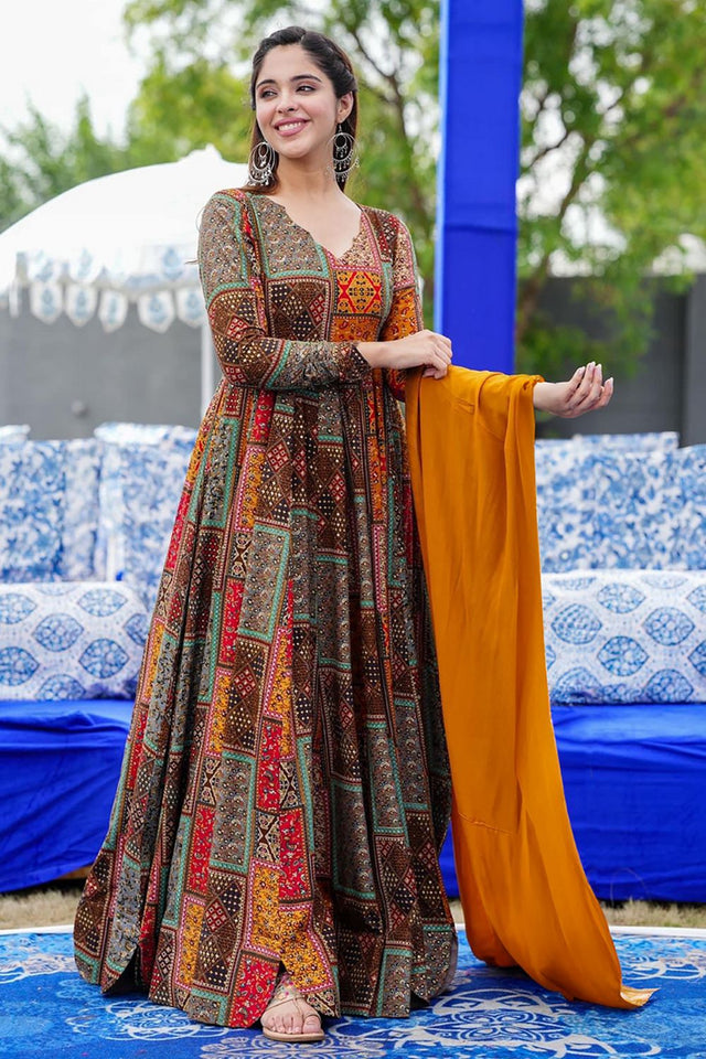 Multi Color Printed Rayon Gown (KF Lucaya19-1903)
