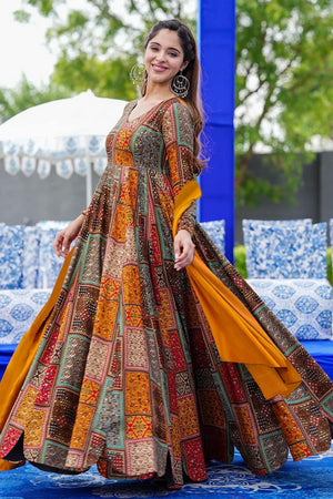 Multi Color Printed Rayon Gown (KF Lucaya19-1903)