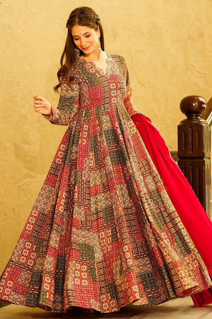 Red Printed Rayon Gown (KF Lucaya19-1904)