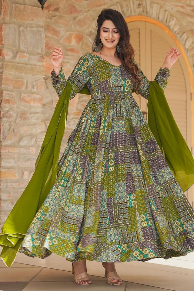 Green Printed Rayon Gown (KF Lucaya19-1905)