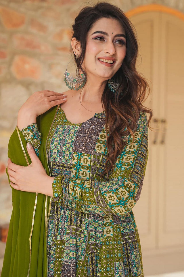 Green Printed Rayon Gown (KF Lucaya19-1905)