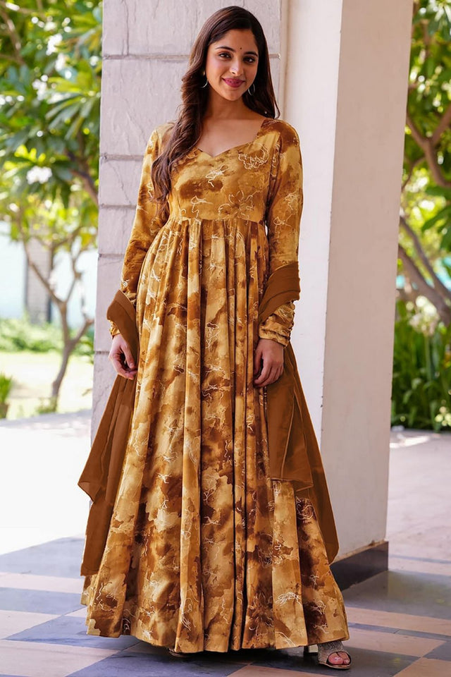Mustard Printed Rayon Gown (KF Lucaya19-1906)