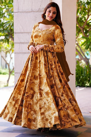 Mustard Printed Rayon Gown (KF Lucaya19-1906)