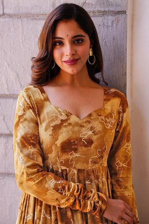 Mustard Printed Rayon Gown (KF Lucaya19-1906)
