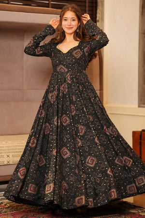 Black Printed Rayon Gown (KF Lucaya19-1907)