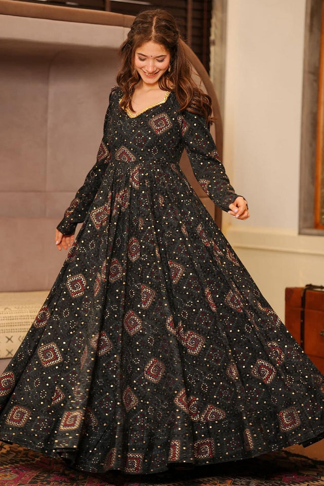 Black Printed Rayon Gown (KF Lucaya19-1907)