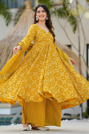 Yellow Floral Printed Rayon Anarkali Suits (KF clora-706)