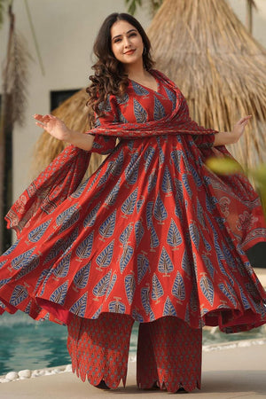 Red Printed Rayon Anarkali Suits (KF clora-707)
