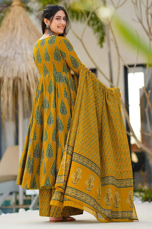 Mustard Floral Printed Rayon Anarkali Suits (KF clora-708)
