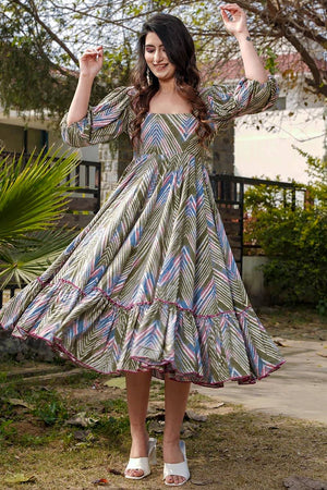 Multi Color Printed Rayon Dresses (KF clora2-202)