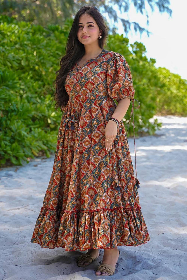 Multi Color Printed Rayon Dresses (KF clora2-204)