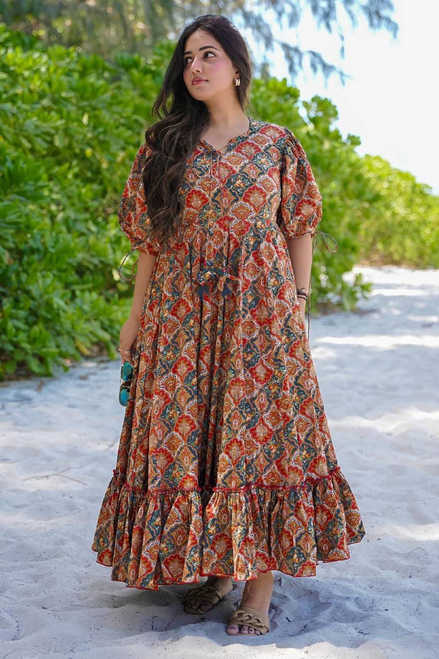 Multi Color Printed Rayon Dresses (KF clora2-204)