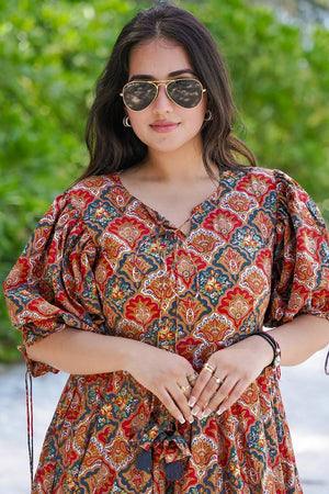 Multi Color Printed Rayon Dresses (KF clora2-204)