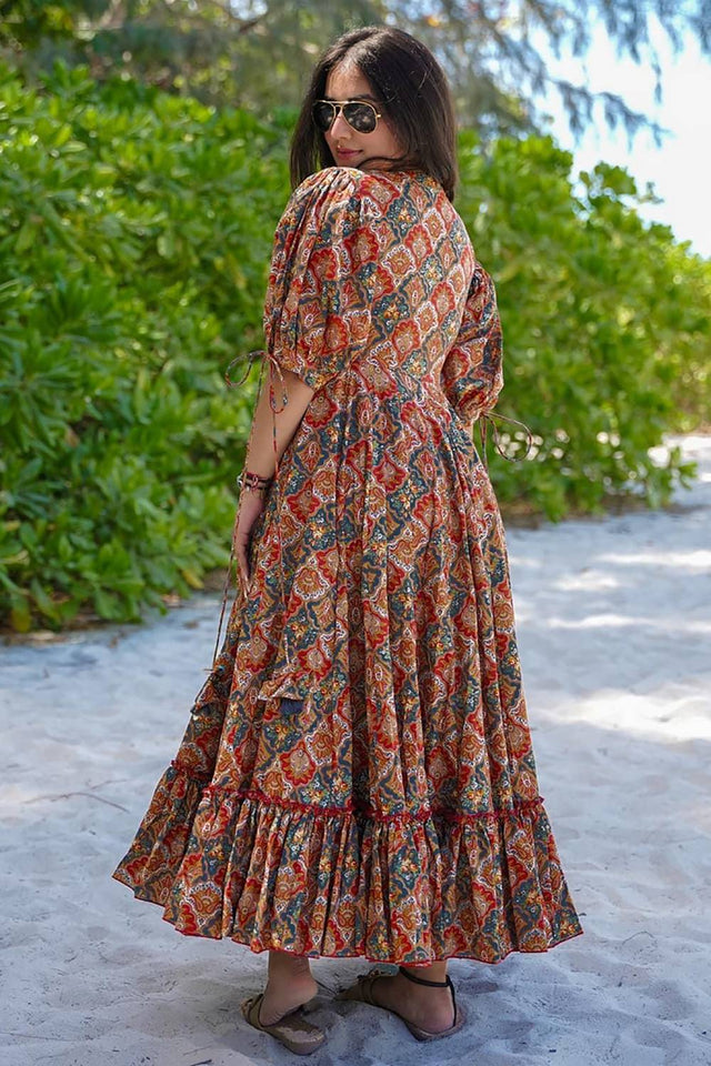 Multi Color Printed Rayon Dresses (KF clora2-204)