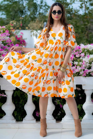 Off White Printed Rayon Dresses (KF clora2-206)