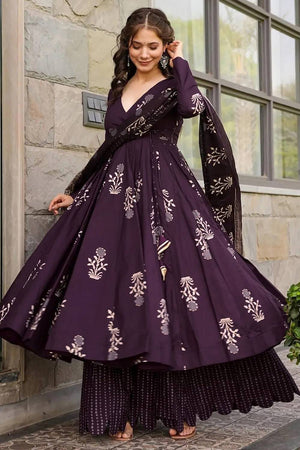 Violet Printed Rayon Palazzo Suits (KF clora3-301)