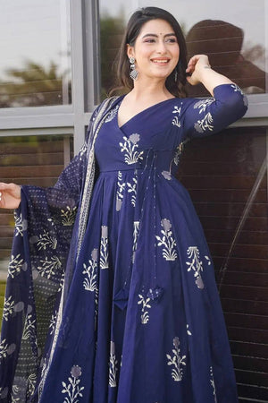 Blue Floral Printed Rayon Palazzo Suits (KF clora3-302)