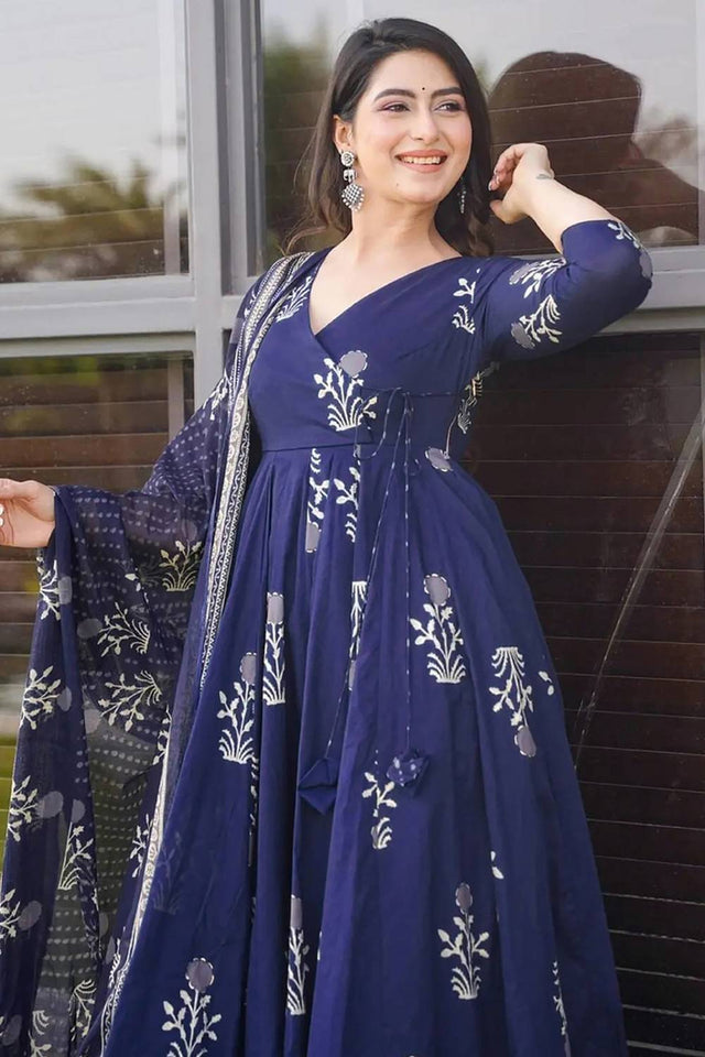 Blue Floral Printed Rayon Palazzo Suits (KF clora3-302)
