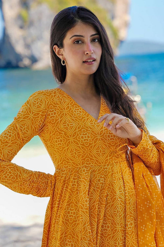 Yellow Floral Printed Rayon Palazzo Suits (KF clora3-303)