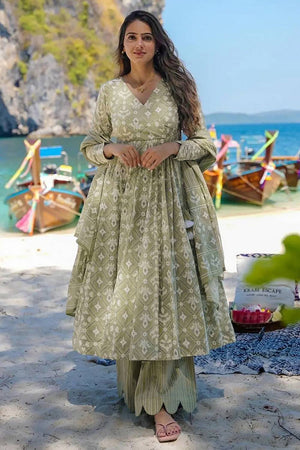Green Printed Rayon Palazzo Suits (KF clora3-307)