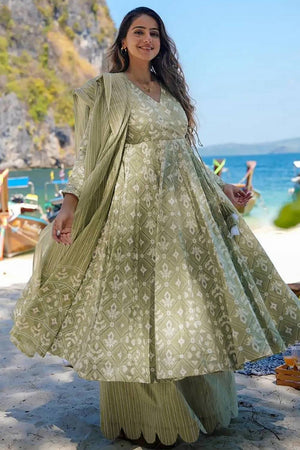 Green Printed Rayon Palazzo Suits (KF clora3-307)