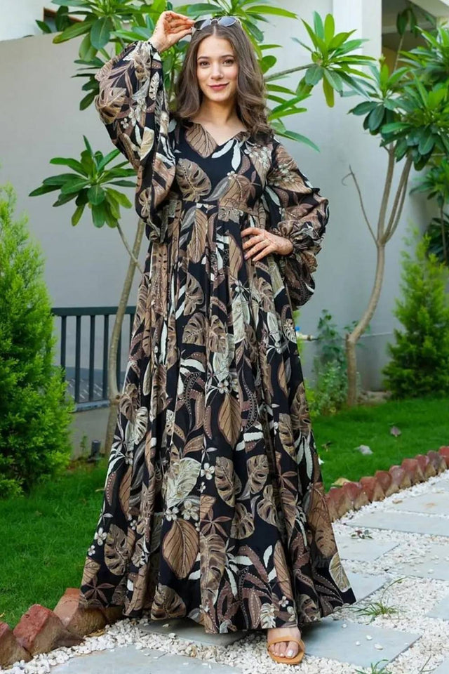 Multi Color Floral Printed Art Silk Gown (KF clora4-401)
