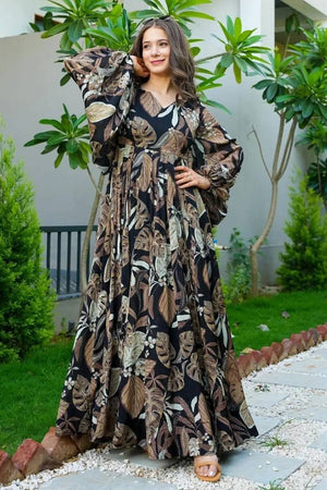 Multi Color Floral Printed Art Silk Gown (KF clora4-401)