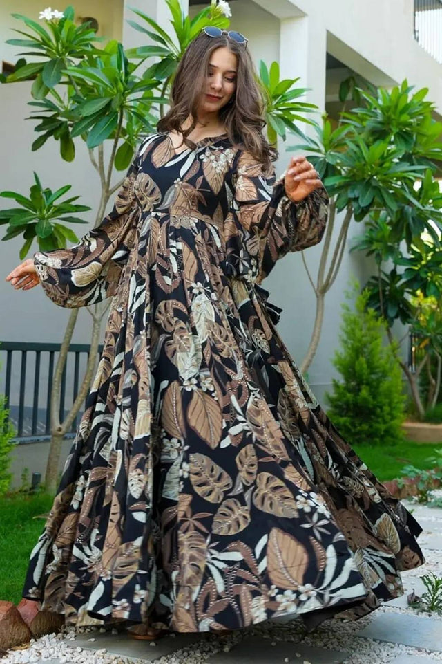Multi Color Floral Printed Art Silk Gown (KF clora4-401)