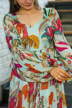 Multi Color Floral Printed Art Silk Gown (KF clora4-402)