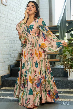 Multi Color Floral Printed Art Silk Gown (KF clora4-403)