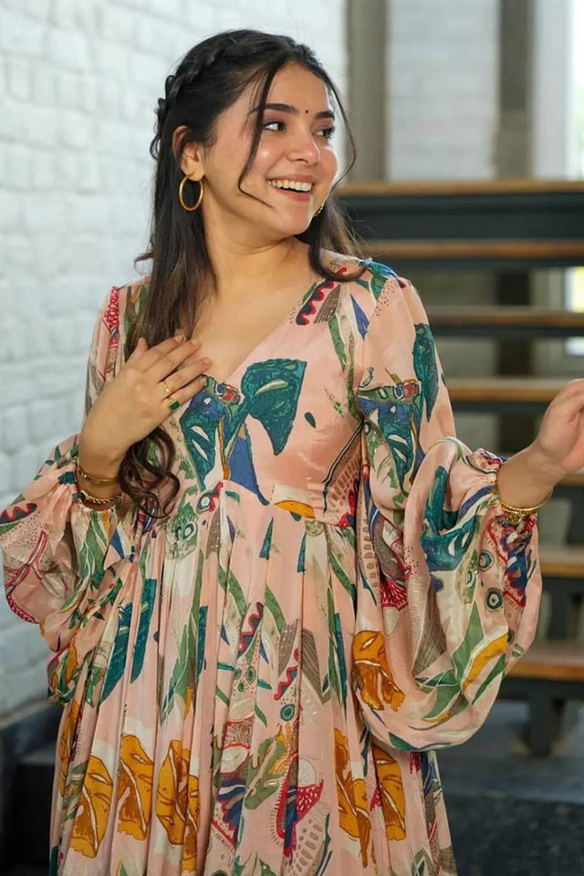Multi Color Floral Printed Art Silk Gown (KF clora4-403)