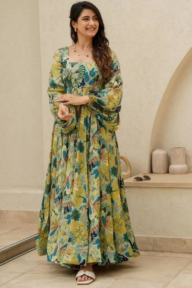 Multi Color Floral Printed Art Silk Gown (KF clora4-404)