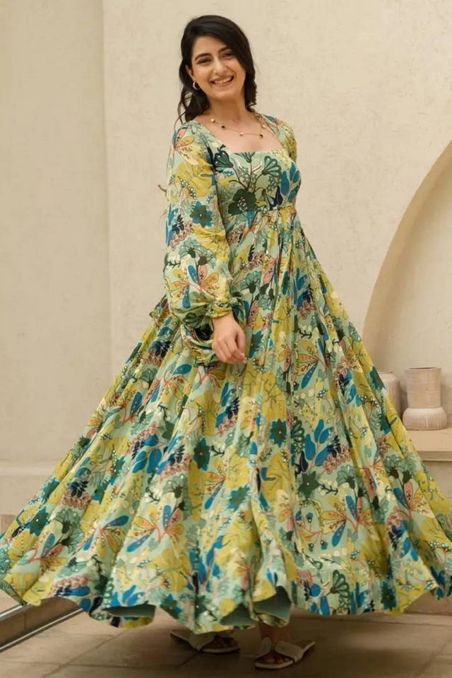 Multi Color Floral Printed Art Silk Gown (KF clora4-404)