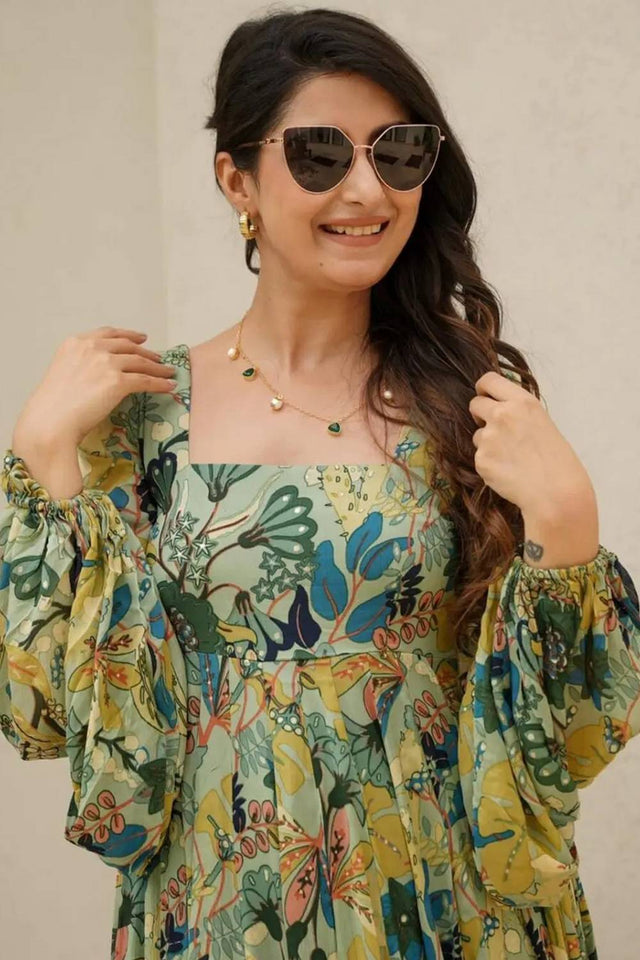 Multi Color Floral Printed Art Silk Gown (KF clora4-404)