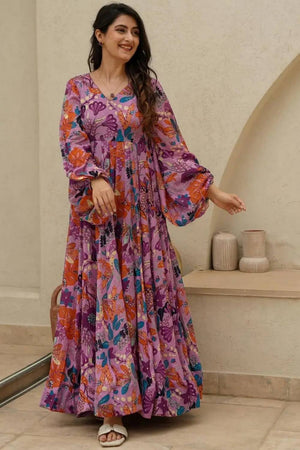 Multi Color Floral Printed Art Silk Gown (KF clora4-405)