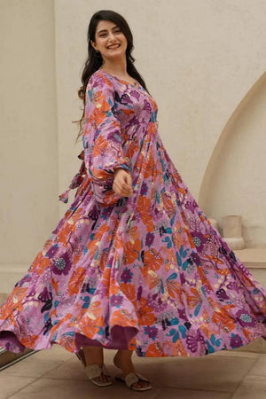 Multi Color Floral Printed Art Silk Gown (KF clora4-405)