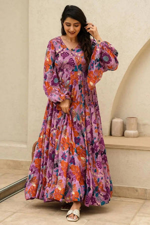 Multi Color Floral Printed Art Silk Gown (KF clora4-405)