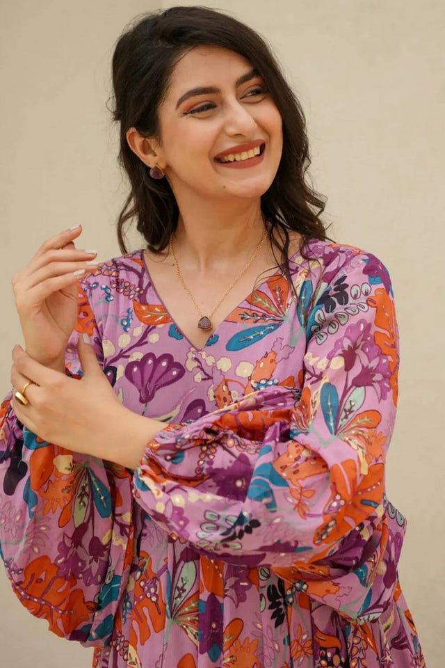 Multi Color Floral Printed Art Silk Gown (KF clora4-405)