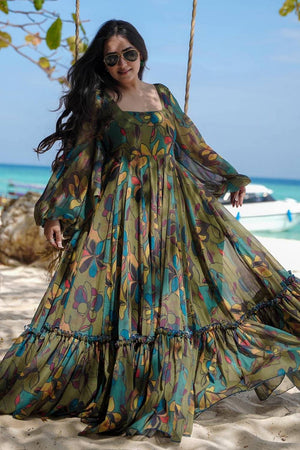 Multi Color Floral Printed Art Silk Gown (KF clora4-406)