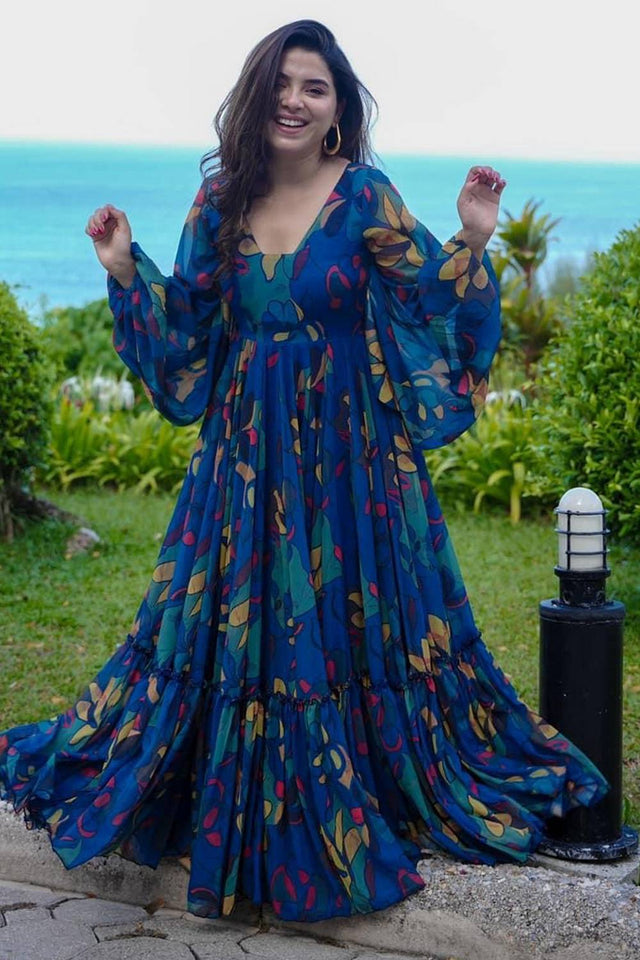 Multi Color Floral Printed Art Silk Gown (KF clora4-407)