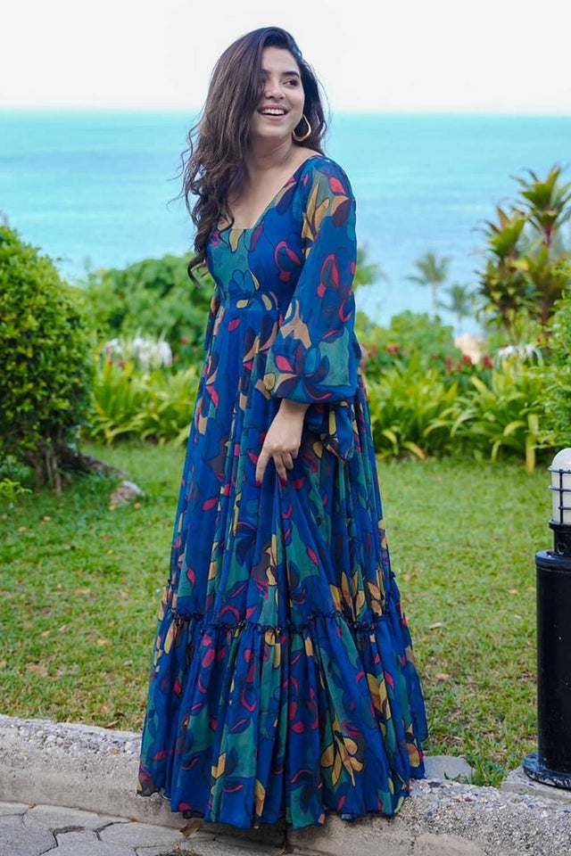 Multi Color Floral Printed Art Silk Gown (KF clora4-407)