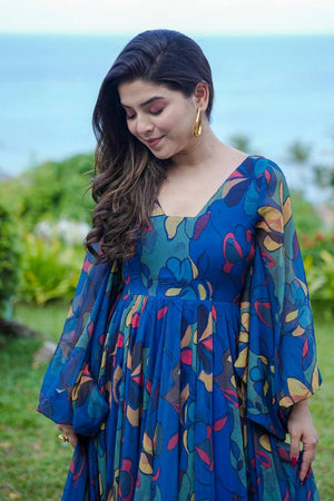 Multi Color Floral Printed Art Silk Gown (KF clora4-407)