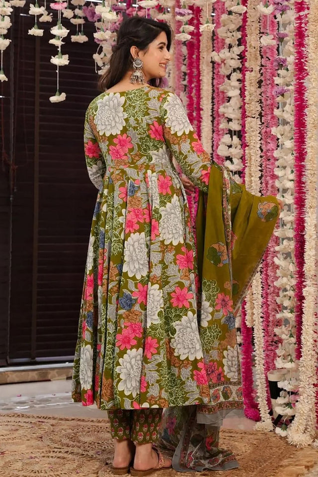 Mehendi Floral Printed Rayon Anarkali Suits (KF clora6-603)